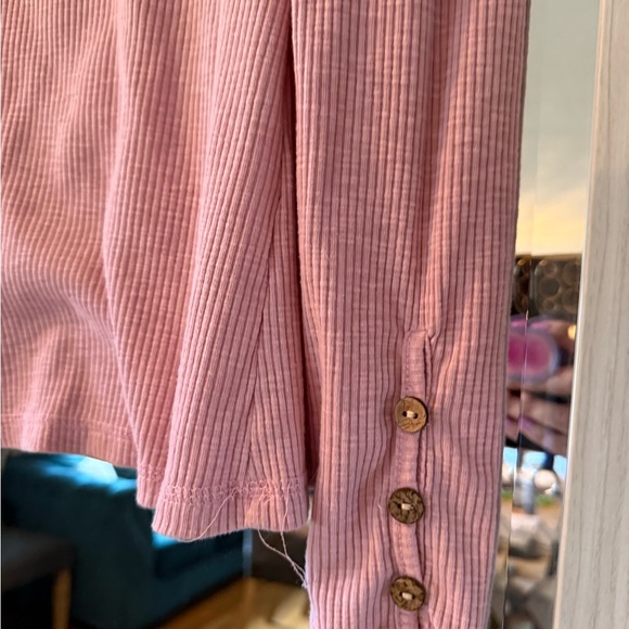 Pink Ribbed Button-Down Women's Top - Picture 2 of 5